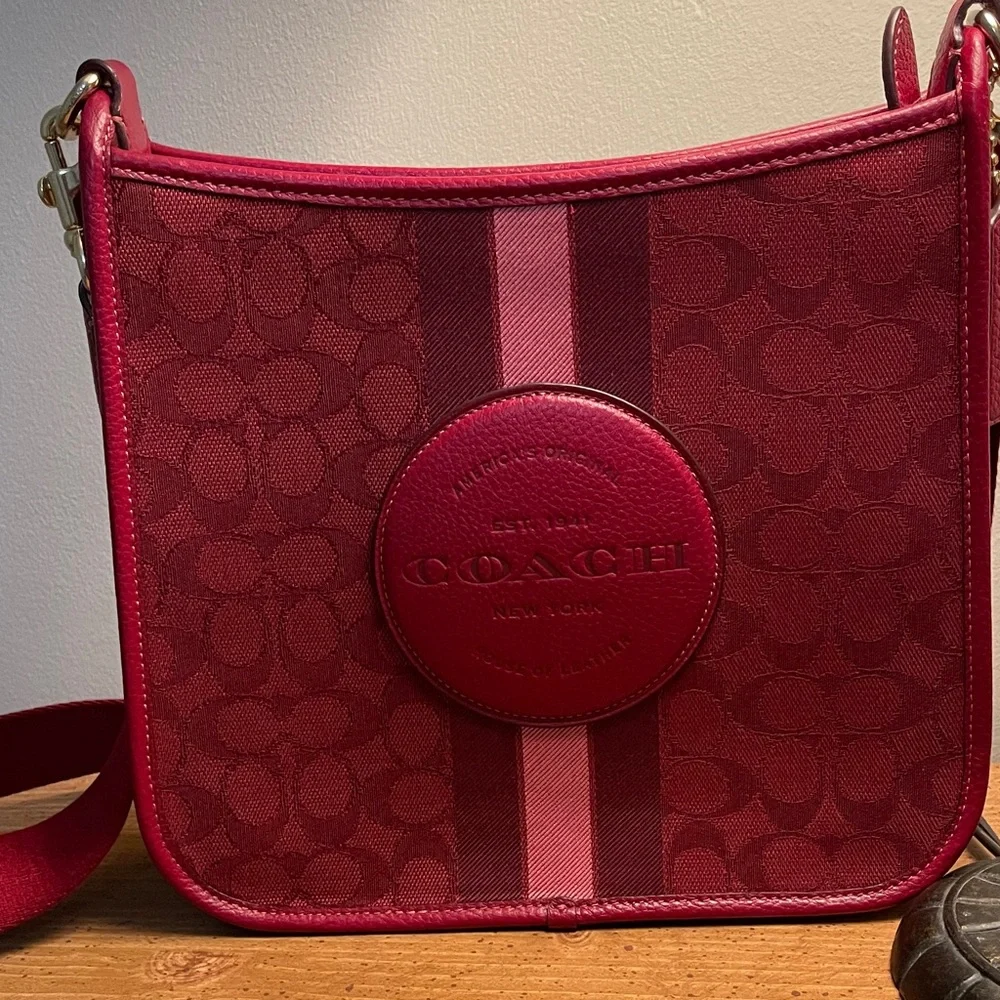 Coach Dempsey File Original Signature Stripe Red Crossbody Bag - Picture 3 of 6